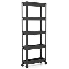 5-Tier Slim Rolling Storage Cart with Smooth Wheels for Kitchen-Black