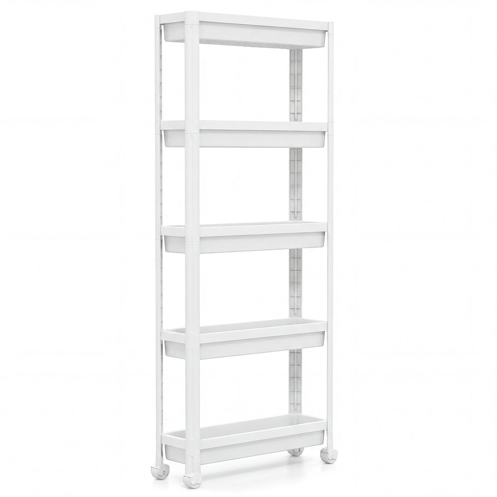 5-Tier Slim Rolling Storage Cart with Smooth Wheels for Kitchen-White