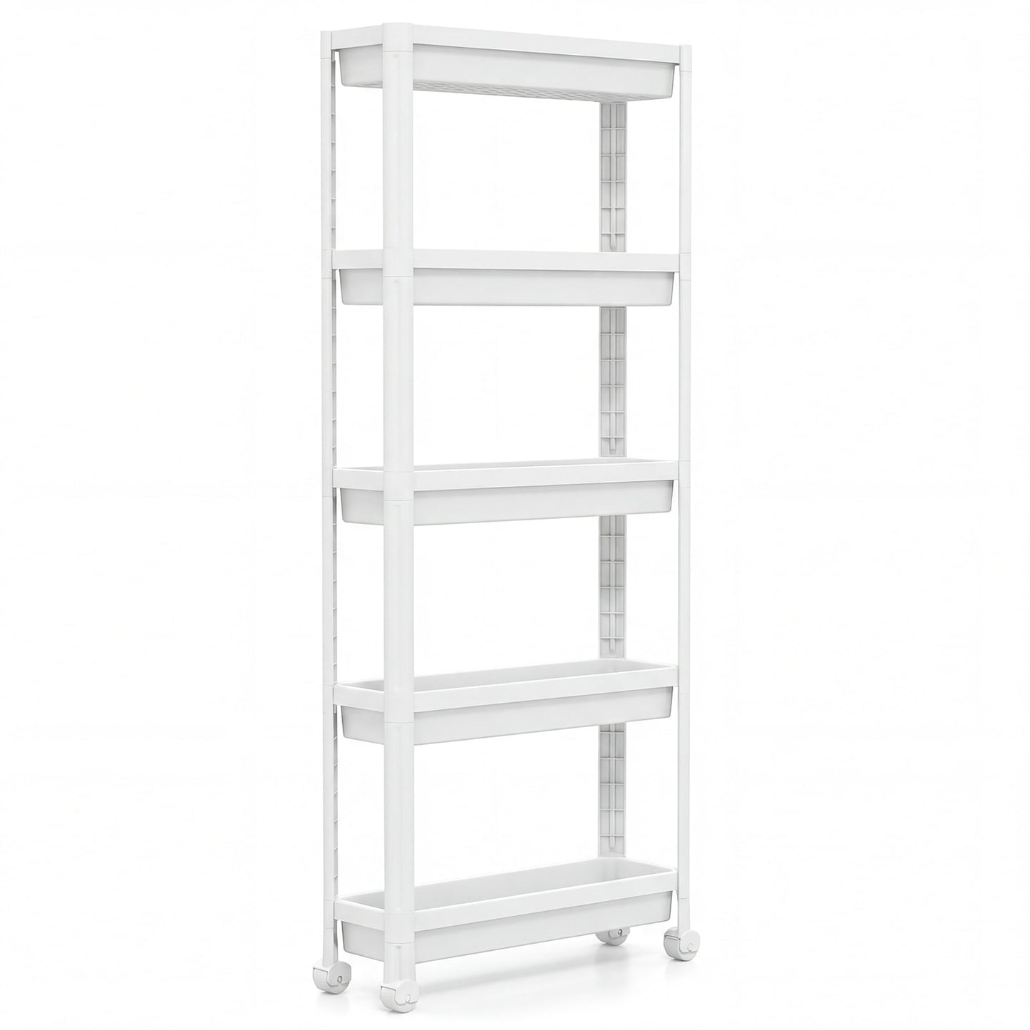 5-Tier Slim Rolling Storage Cart with Smooth Wheels for Kitchen-White