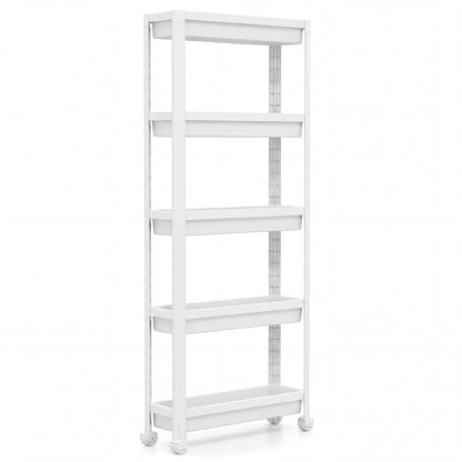 5-Tier Slim Rolling Storage Cart with Smooth Wheels for Kitchen-White
