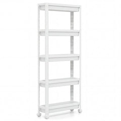 5-Tier Slim Rolling Storage Cart with Smooth Wheels for Kitchen-White