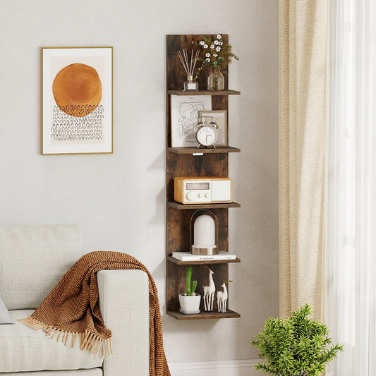 5-Tier Wall Shelves Vertical Floating Storage Shelf Unit-Rustic Brown