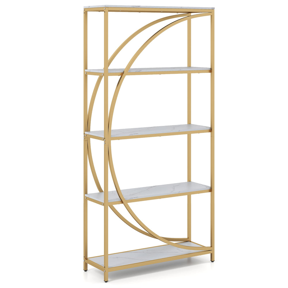 5-Tier Industrial Etagere Bookshelf with Open Storage Shelves and Arc-Shaped Design-White