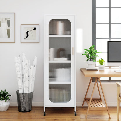 5-Tier Metal Storage Cabinet with Adjustable Shelves for Dining Room-White