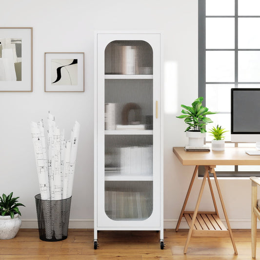 5-Tier Metal Storage Cabinet with Adjustable Shelves for Dining Room-White