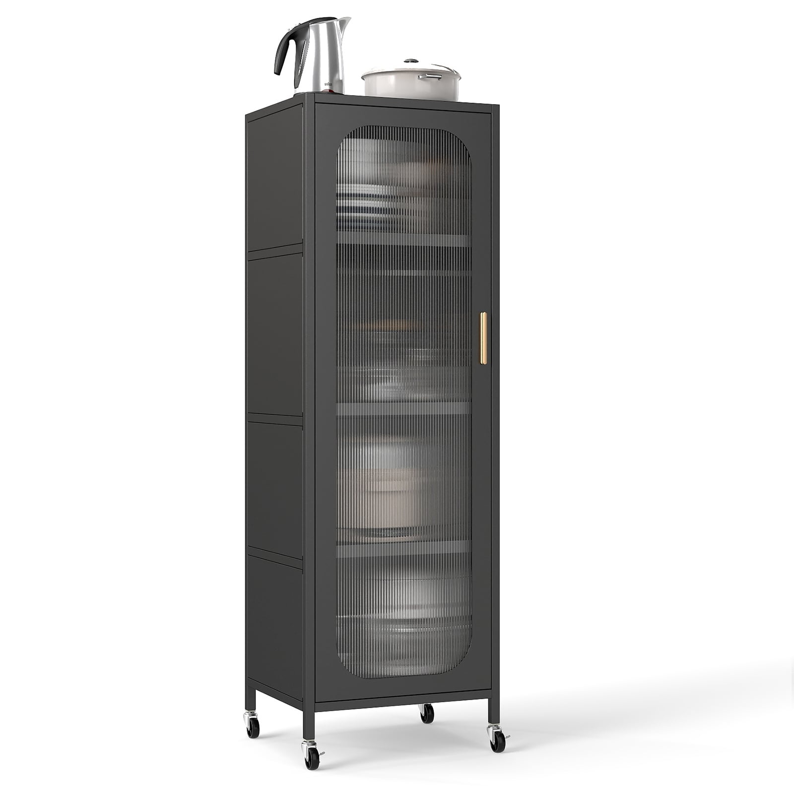 5-Tier Metal Storage Cabinet with Adjustable Shelves for Dining Room-Black