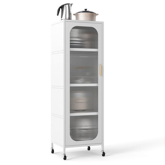 5-Tier Metal Storage Cabinet with Adjustable Shelves for Dining Room-White