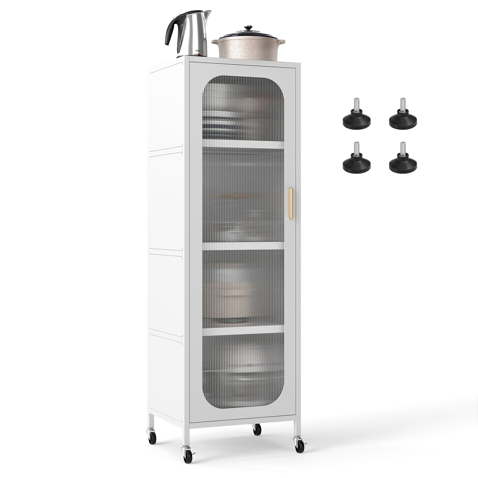5-Tier Metal Storage Cabinet with Adjustable Shelves for Dining Room-White