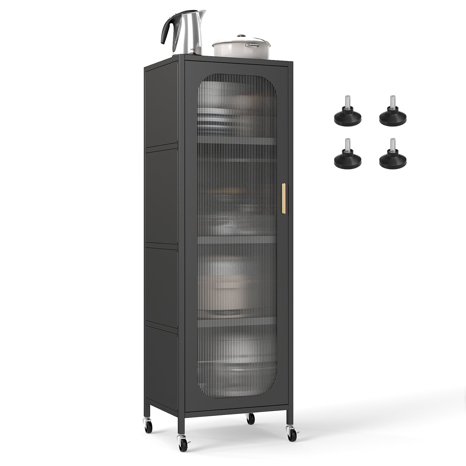 5-Tier Metal Storage Cabinet with Adjustable Shelves for Dining Room-Black