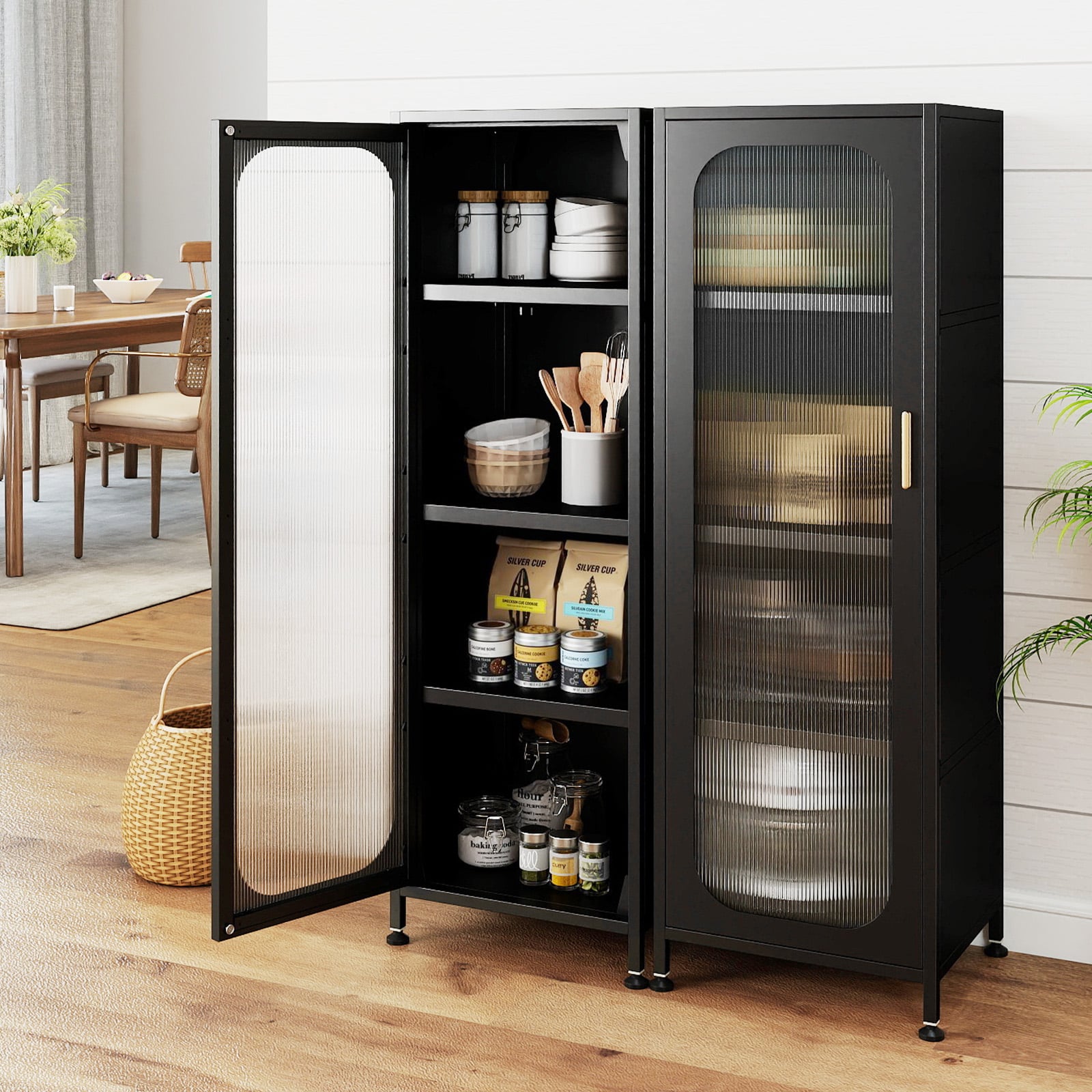 5-Tier Metal Storage Cabinet with Adjustable Shelves for Dining Room-Black