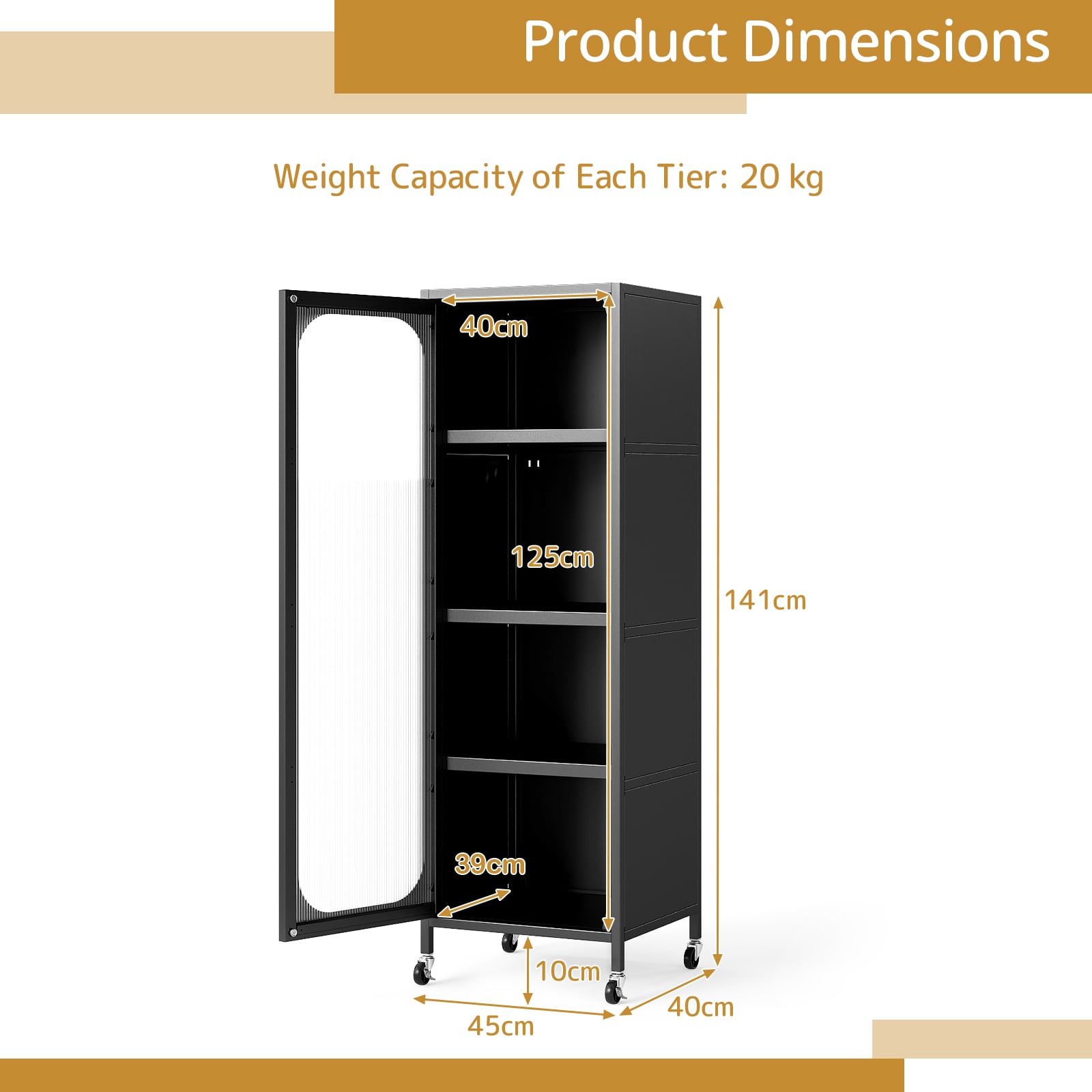 5-Tier Metal Storage Cabinet with Adjustable Shelves for Dining Room-Black