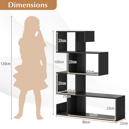 5-Tier S-Shaped Bookshelf with Open Cubes and Anti-Toppling Kits-Black