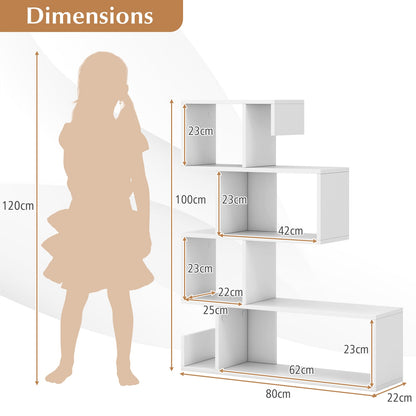 5-Tier S-Shaped Bookshelf with Open Cubes and Anti-Toppling Kits-White