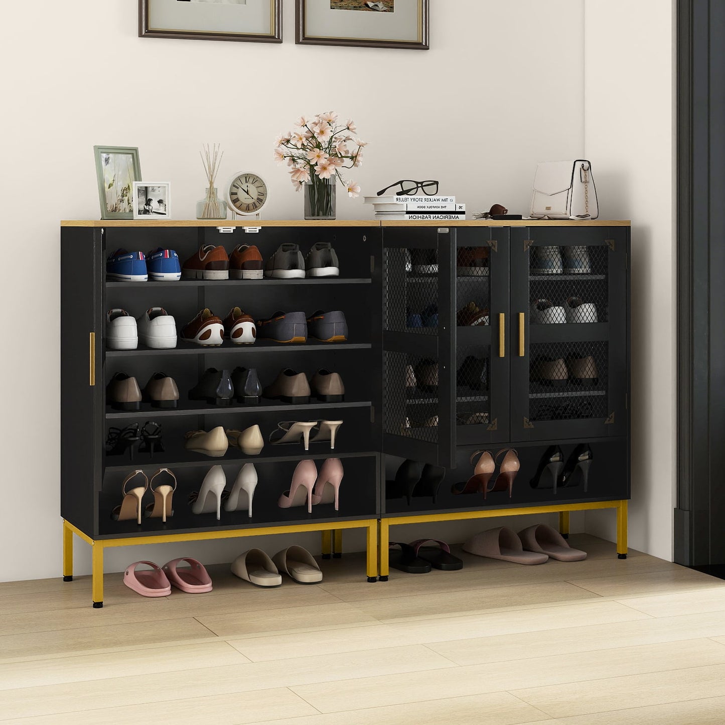 5-Tier Shoe Cabinet with Mesh Doors and Adjustable Shelves-Black
