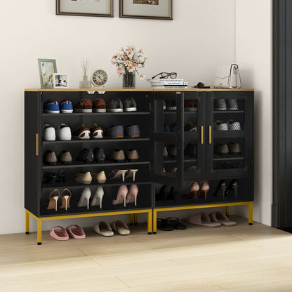 5-Tier Shoe Cabinet with Mesh Doors and Adjustable Shelves-Black