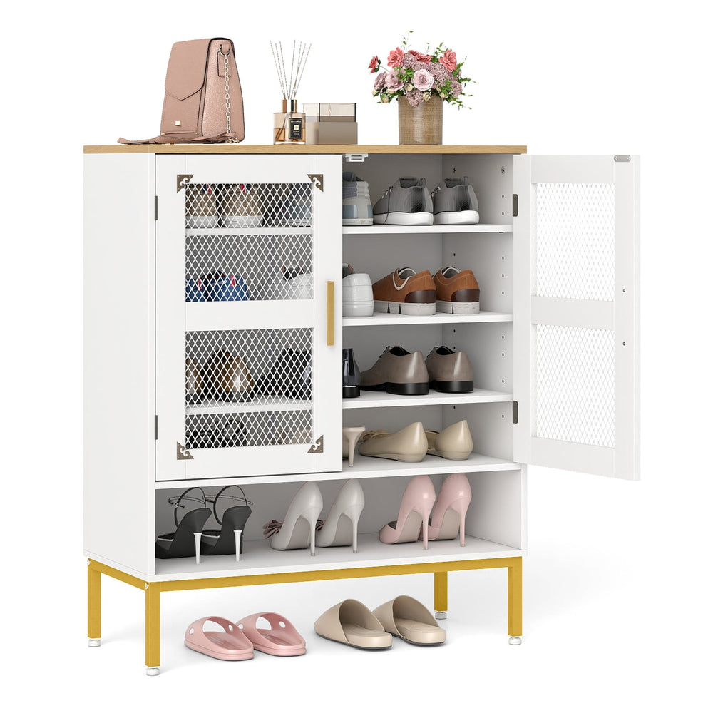 5-Tier Shoe Cabinet with Mesh Doors and Adjustable Shelves-White