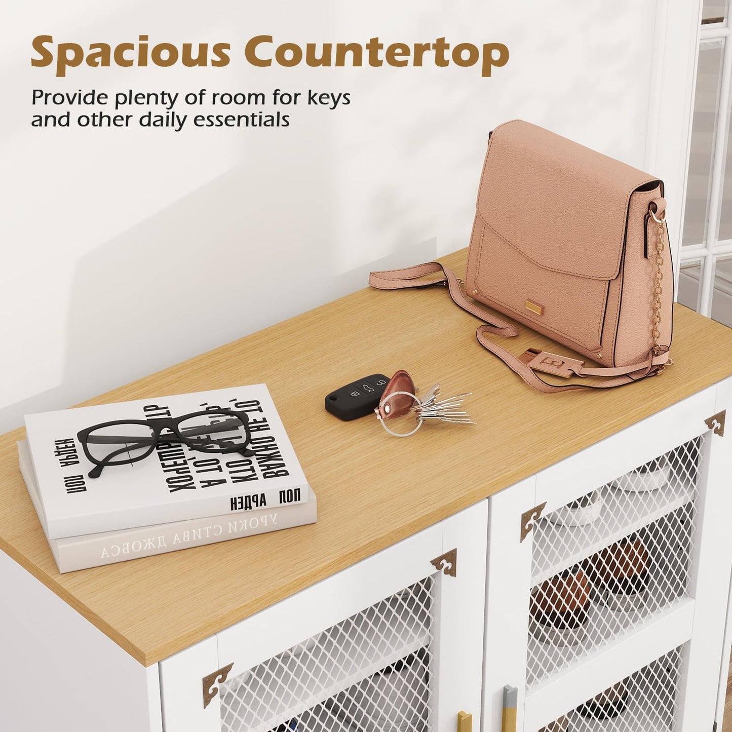 5-Tier Shoe Cabinet with Mesh Doors and Adjustable Shelves-White