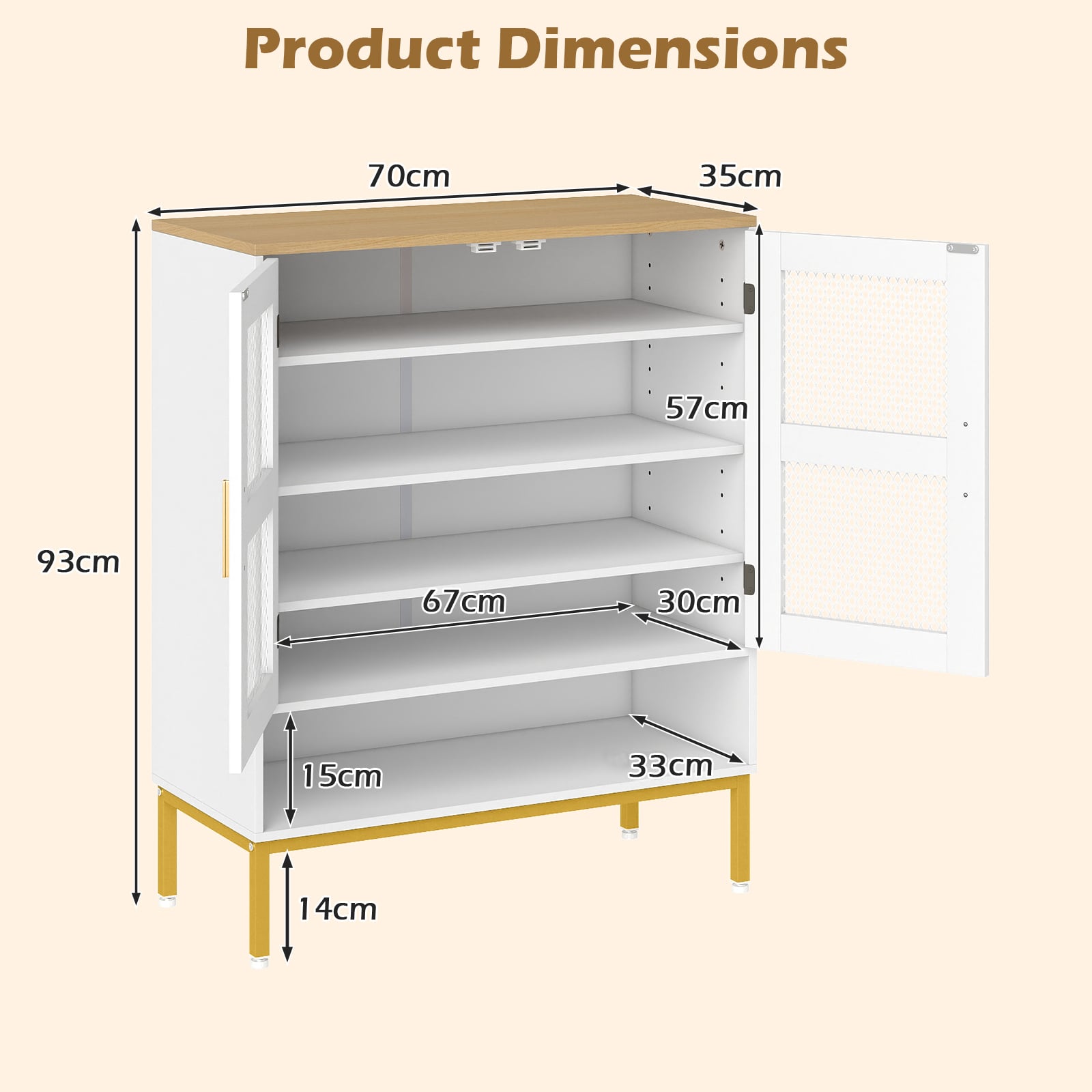 5-Tier Shoe Cabinet with Mesh Doors and Adjustable Shelves-White