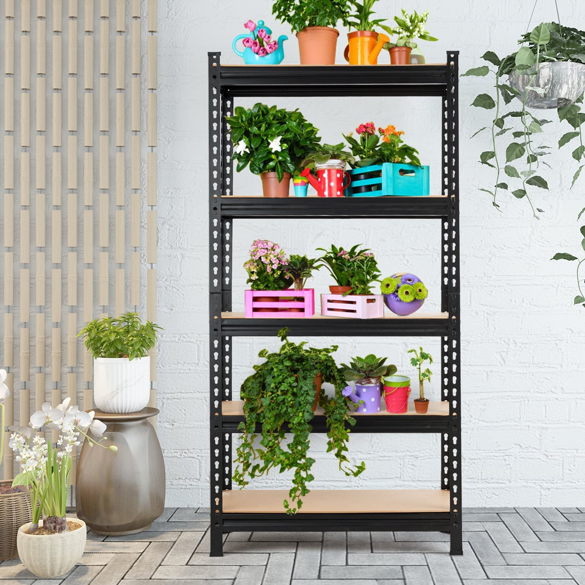 5-Tier Storage Rack with Adjustable Boards-Black