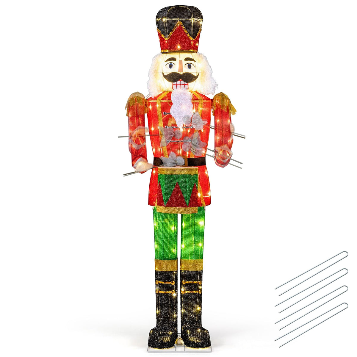 5 ft Lighted Animated Christmas Nutcracker with Playing Hands and 100 Warm White LED Lights