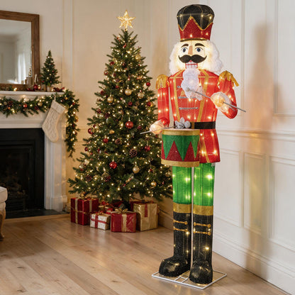 5 ft Lighted Animated Christmas Nutcracker with Playing Hands and 100 Warm White LED Lights