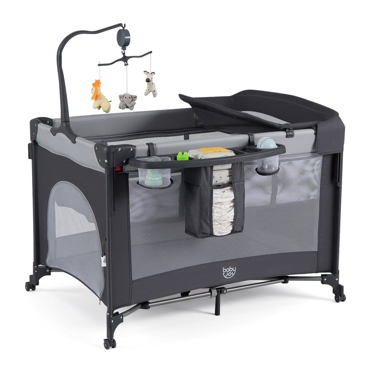 5 in 1 Baby Pack and Play Infant Bedside Sleeper with Mattress-Black