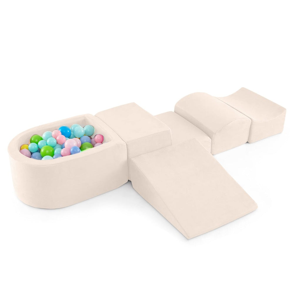 5-Piece Climb and Crawl Playset with Ball Pit for Kids-Beige