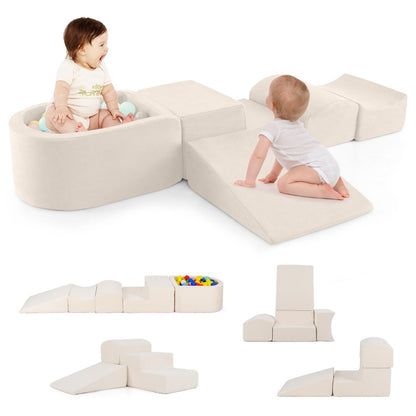 5-Piece Climb and Crawl Playset with Ball Pit for Kids-Beige