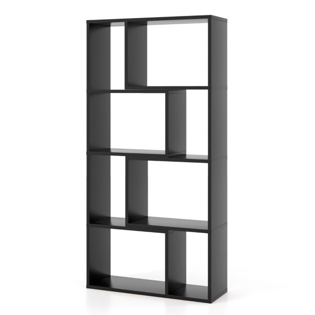 5-Tier Geometric Bookshelf with 8 Cubes Floor Standing Open Display-Black
