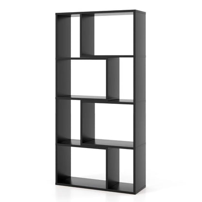 5-Tier Geometric Bookshelf with 8 Cubes Floor Standing Open Display-Black