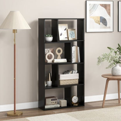 5-Tier Geometric Bookshelf with 8 Cubes Floor Standing Open Display-Black