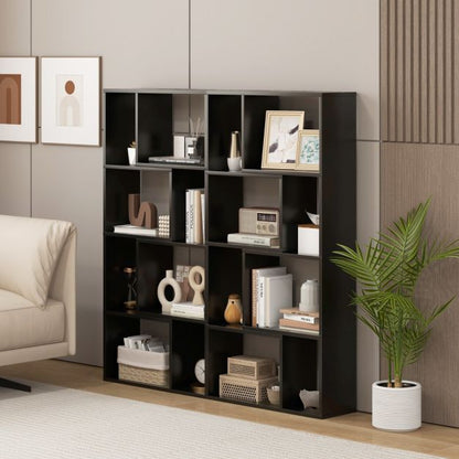 5-Tier Geometric Bookshelf with 8 Cubes Floor Standing Open Display-Black