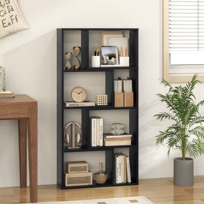 5-Tier Geometric Bookshelf with 8 Cubes Floor Standing Open Display-Black