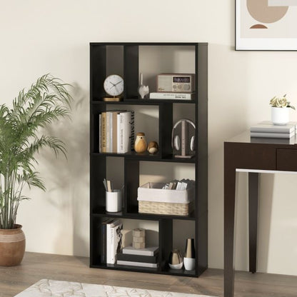 5-Tier Geometric Bookshelf with 8 Cubes Floor Standing Open Display-Black