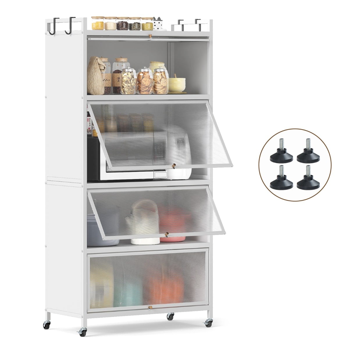 5-Tier Kitchen Storage Cabinet with Wheels and Flip-Up Doors-White