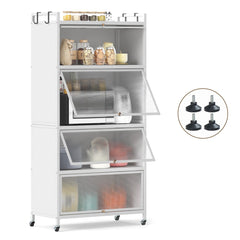 5-Tier Kitchen Storage Cabinet with Wheels and Flip-Up Doors-White