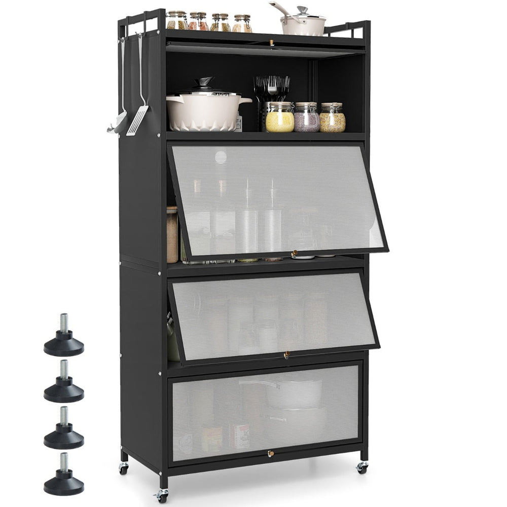 5-Tier Kitchen Storage Cabinet with Wheels and Flip-Up Doors-Black