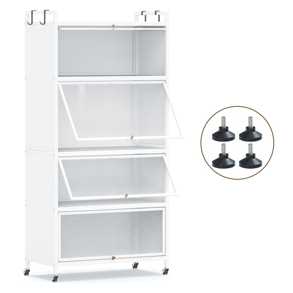 5-Tier Kitchen Storage Cabinet with Wheels and Flip-Up Doors-White