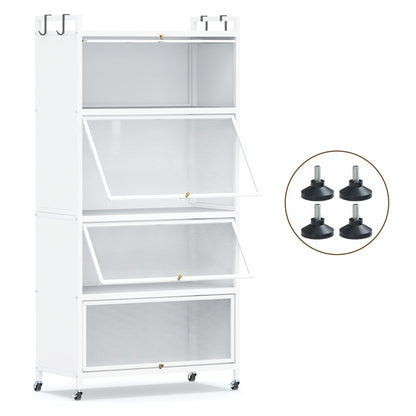 5-Tier Kitchen Storage Cabinet with Wheels and Flip-Up Doors-White