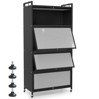5-Tier Kitchen Storage Cabinet with Wheels and Flip-Up Doors-Black