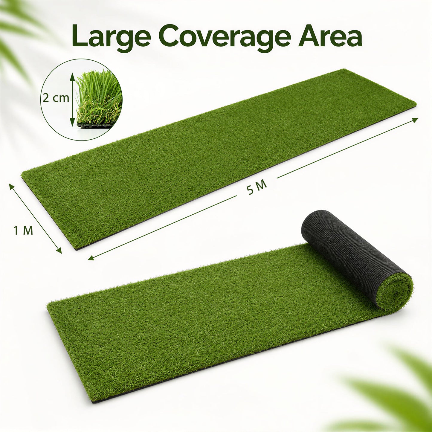 5 x 1M Artificial Grass Rug with 20 mm Pile Height and Drainage Holes