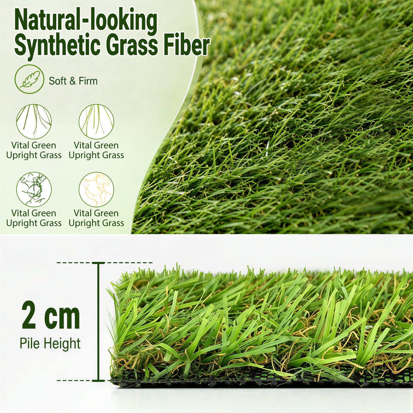 5 x 1M Artificial Grass Rug with 20 mm Pile Height and Drainage Holes