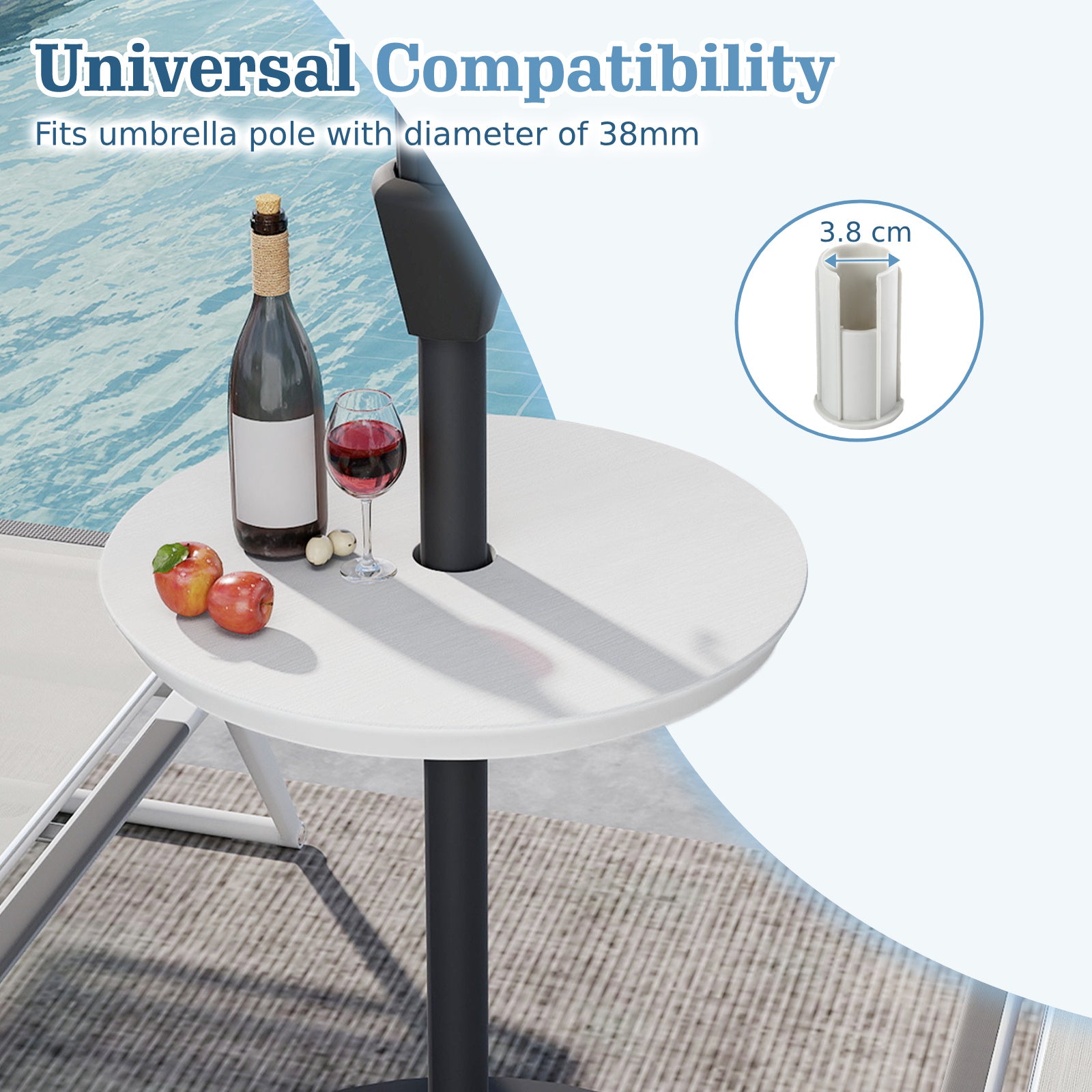 50 CM Outdoor Adjustable Umbrella Table for 38 mm Patio Umbrella Pole-White