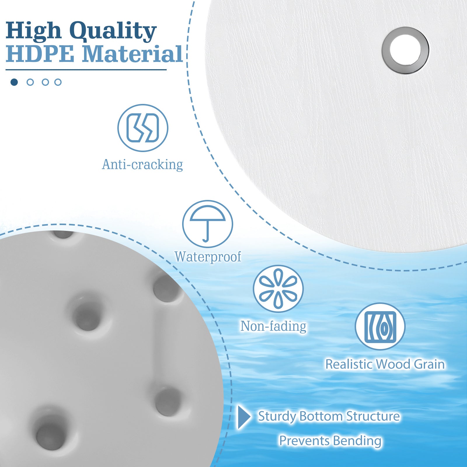 50 CM Outdoor Adjustable Umbrella Table for 38 mm Patio Umbrella Pole-White