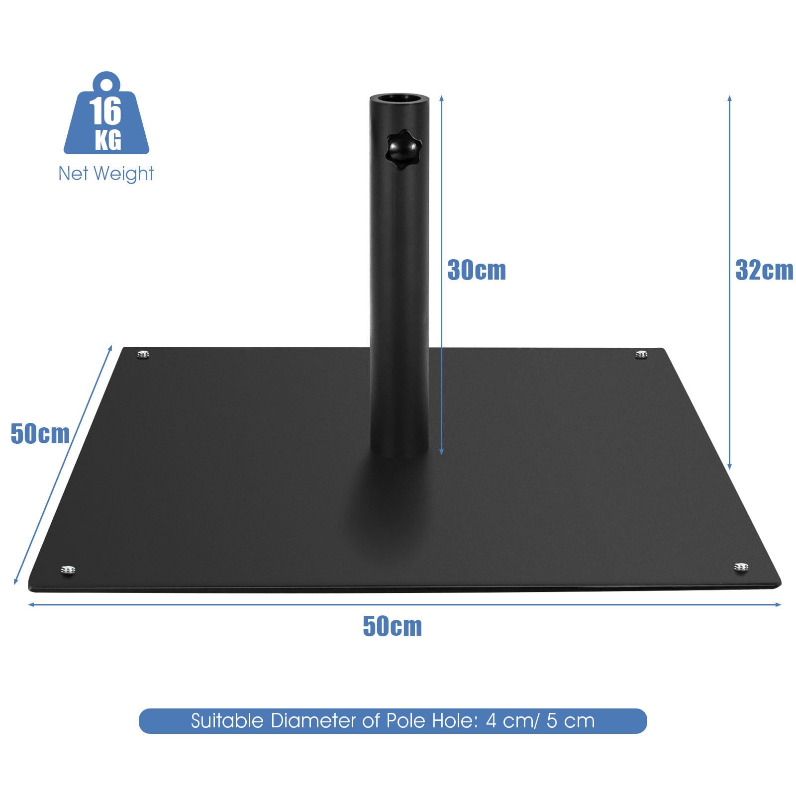 50 CM Patio Umbrella Base with 4 Adjustable Footpads for Patio Poolside-Black