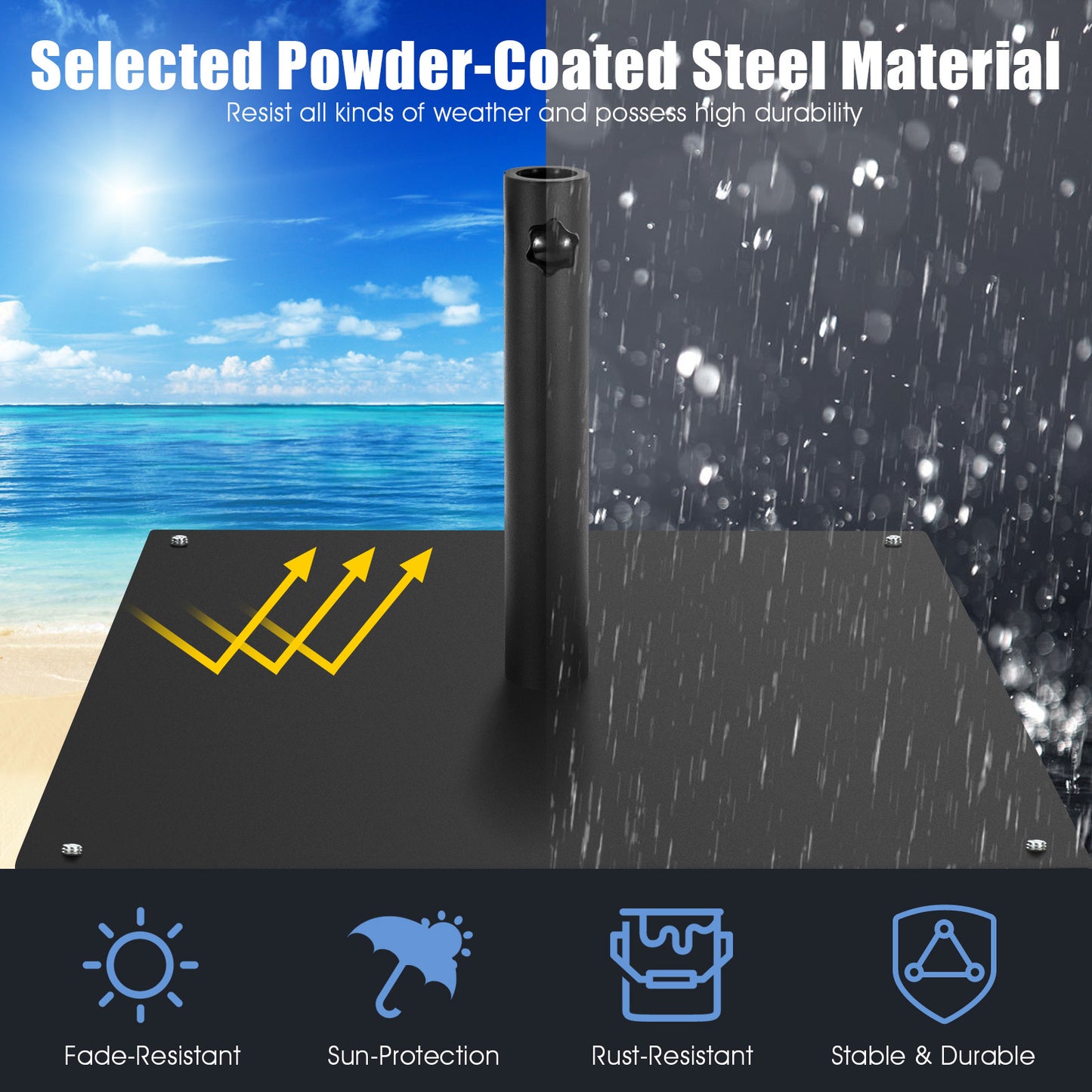 50 CM Patio Umbrella Base with 4 Adjustable Footpads for Patio Poolside-Black