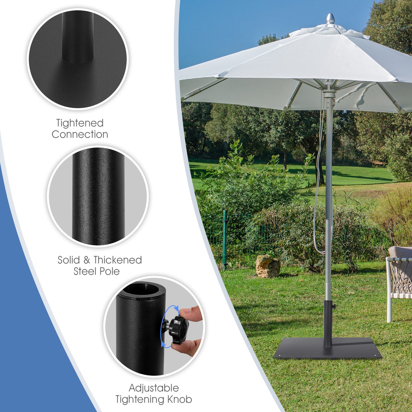 50 CM Patio Umbrella Base with 4 Adjustable Footpads for Patio Poolside-Black