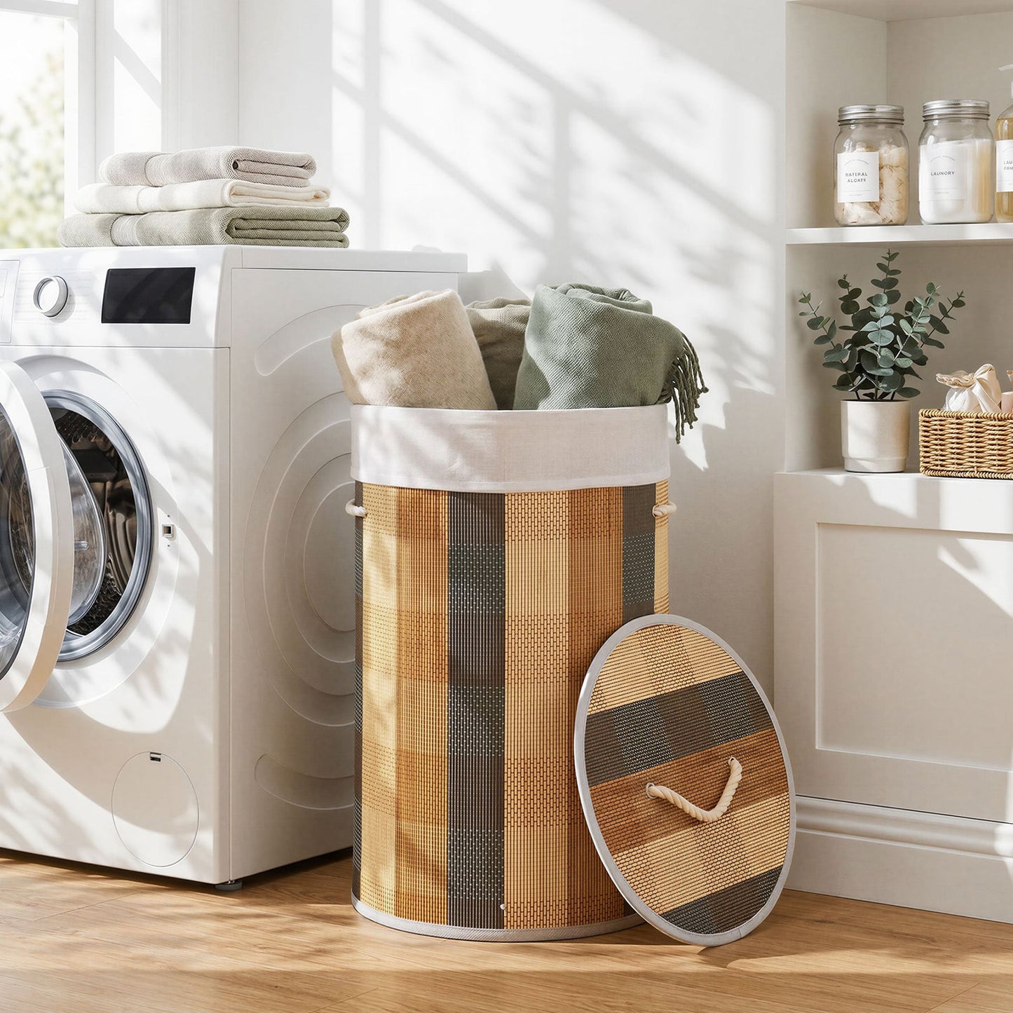 50 L 3-handle Laundry Hamper with Removable and Machine-Washable Liner for Blankets-Multicolor