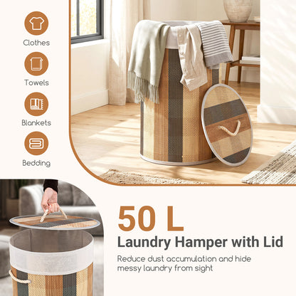 50 L 3-handle Laundry Hamper with Removable and Machine-Washable Liner for Blankets-Multicolor
