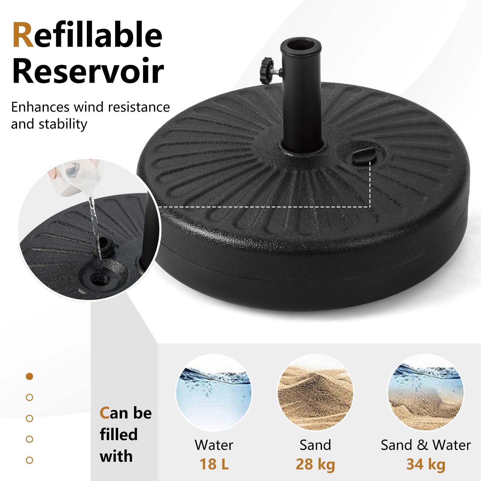 50CM Fillable Round Heavy-Duty Umbrella Base Stand